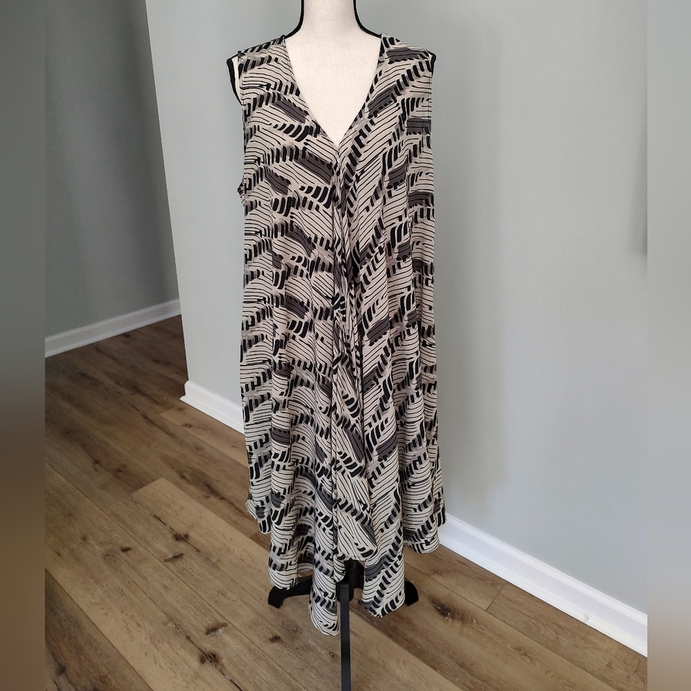 Billy Reid Silk Asymmetrical Drape Dress Black Cream Goth Whimsigoth M/L